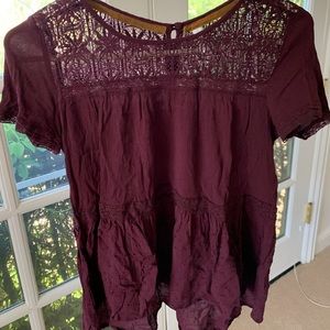 Maroon Blouse With Lace Accents